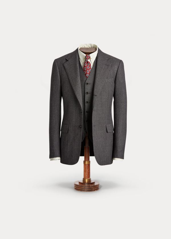 Ralph Lauren Wool Herringbone Sportovní Coat Černé Krém | 24xTAp6O