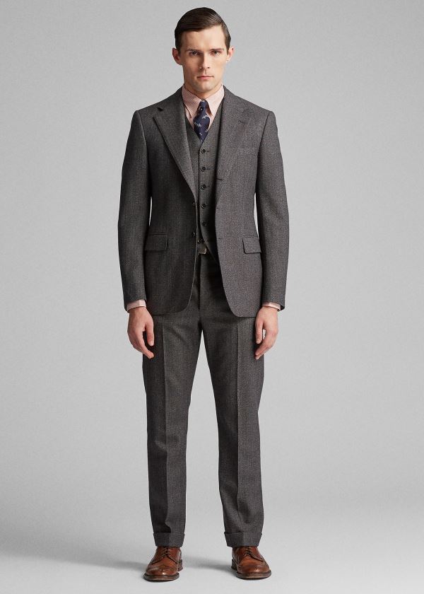 Ralph Lauren Wool Herringbone Sportovní Coat Černé Krém | 24xTAp6O
