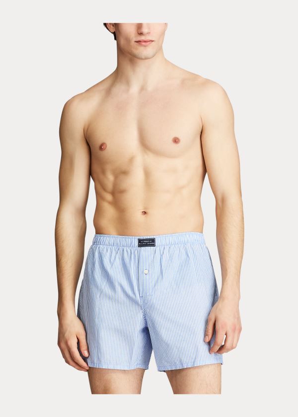 Ralph Lauren Woven Bavlněné Boxerské Tmavě Blankyt Proužek | TyyChwxX