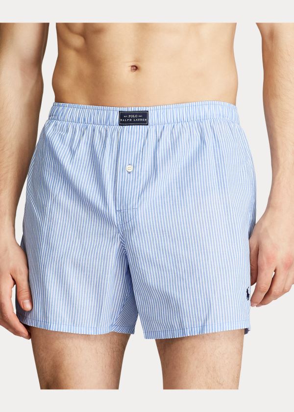 Ralph Lauren Woven Bavlněné Boxerské Tmavě Blankyt Proužek | TyyChwxX