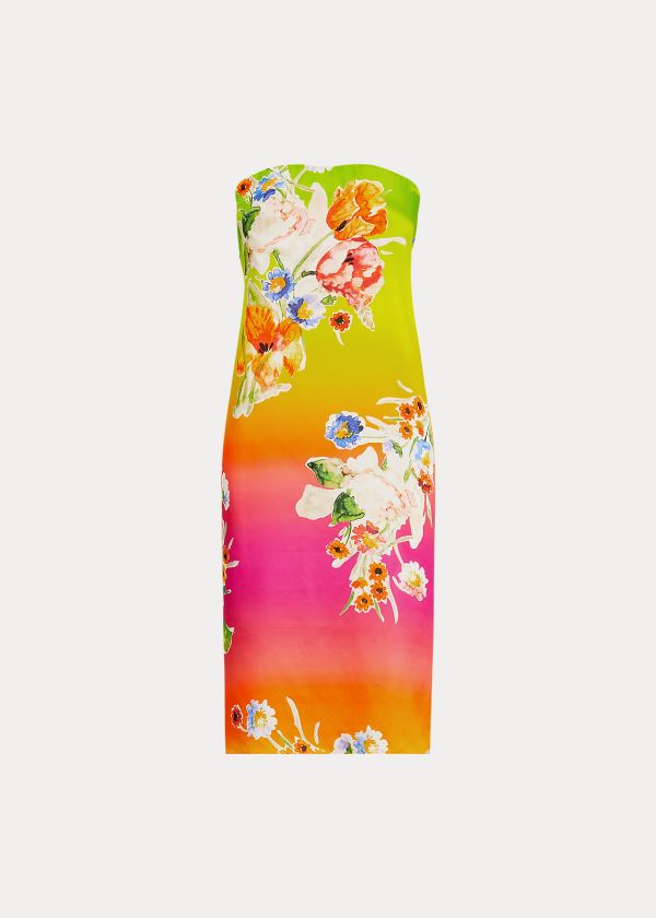 Ralph Lauren Zadie Silk Sarong Šaty Růžové Žluté Zelene | yta7FEY6