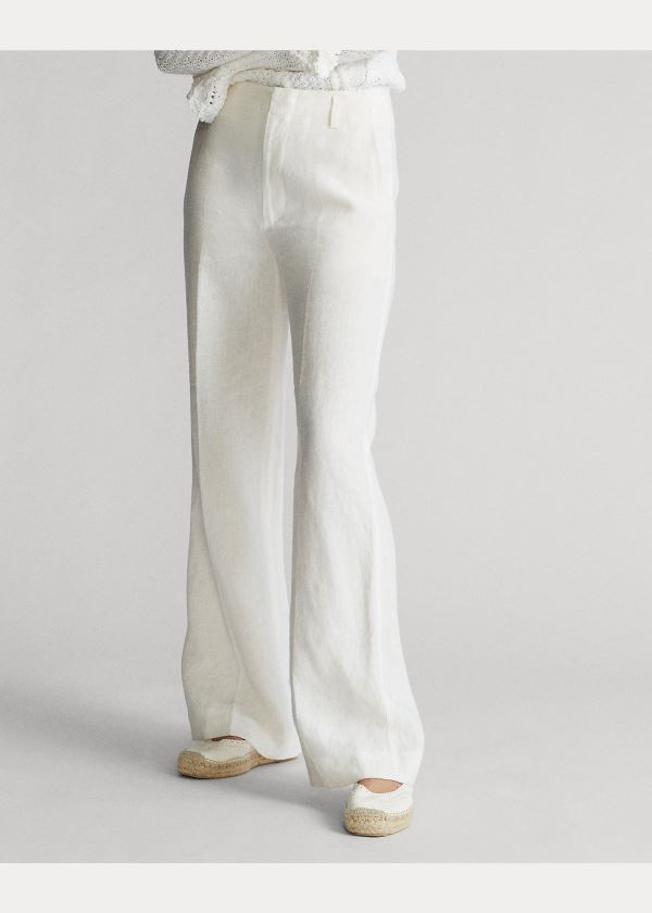 Ralph Lauren Široké-Leg Linen Pant Bílé | aqQbLRZi