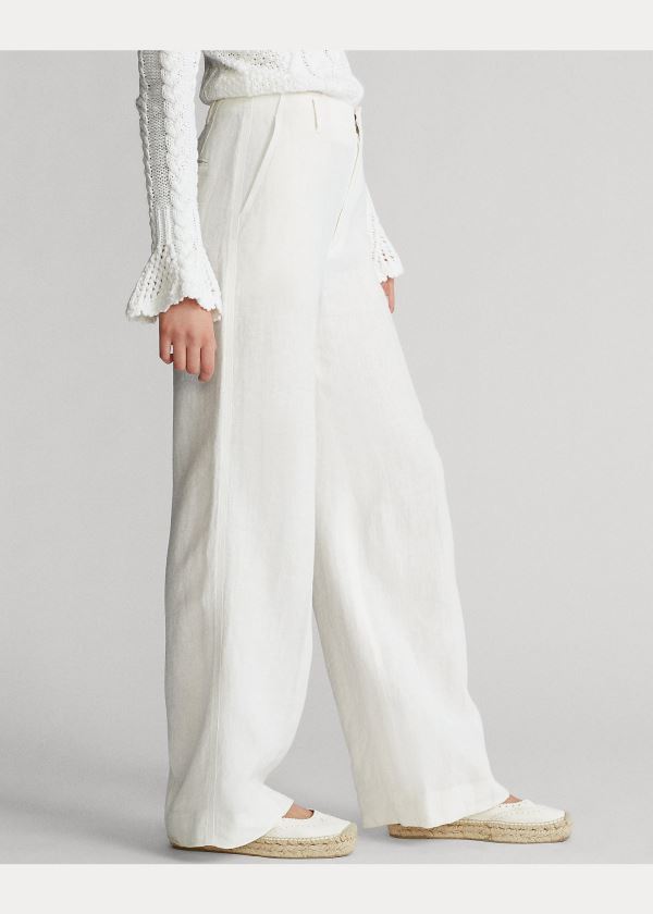 Ralph Lauren Široké-Leg Linen Pant Bílé | aqQbLRZi