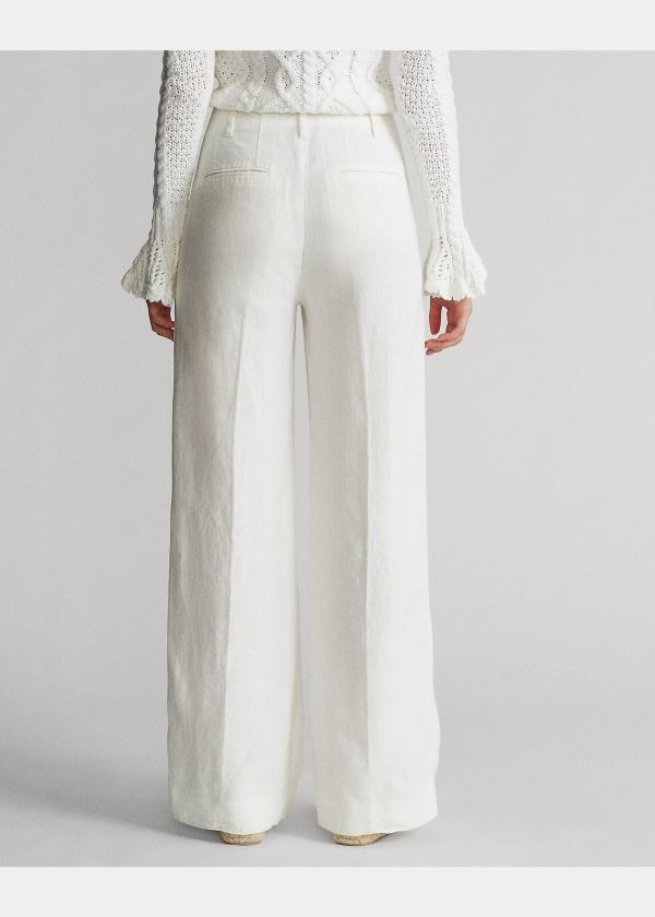 Ralph Lauren Široké-Leg Linen Pant Bílé | aqQbLRZi