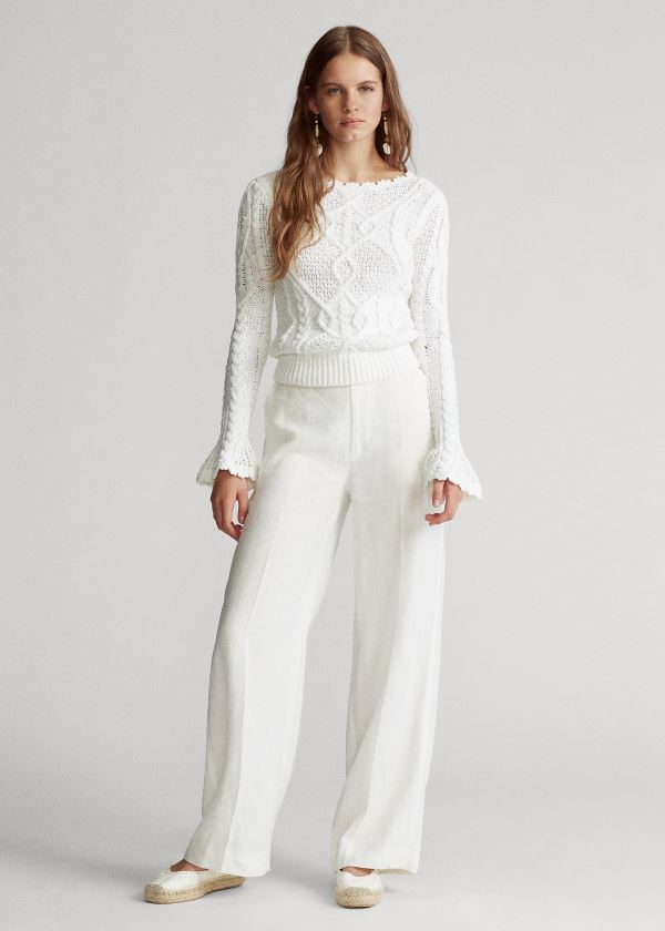 Ralph Lauren Široké-Leg Linen Pant Bílé | aqQbLRZi