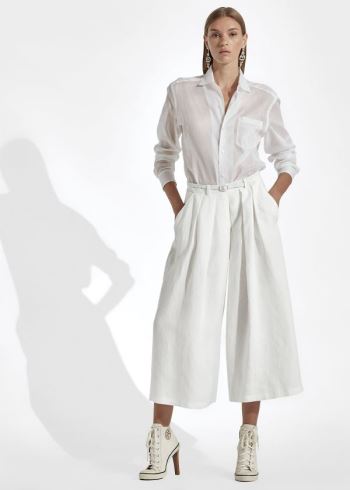 Ralph Lauren Adrianna Linen Široké-Leg Pant Bílé | cdGVkDV3