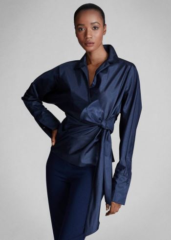 Ralph Lauren Alaina Taffeta Wrap Blouse Světle Tmavě Blankyt | zJbiOtYz