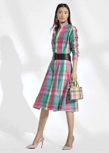 Ralph Lauren Aldene Madras Shirtdress Růžové Zelene Viacfarebný | WY2mTPfv