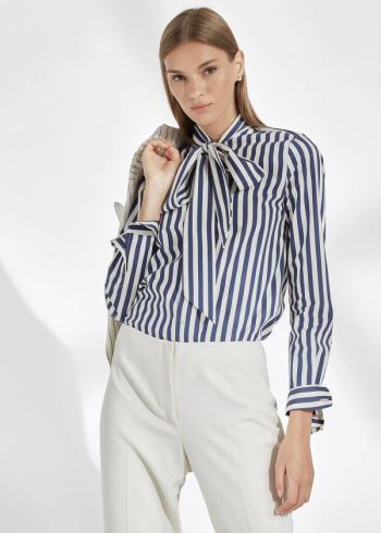 Ralph Lauren Alejandra Striped Shirt Tmavě Blankyt Bílé | F049bTxv