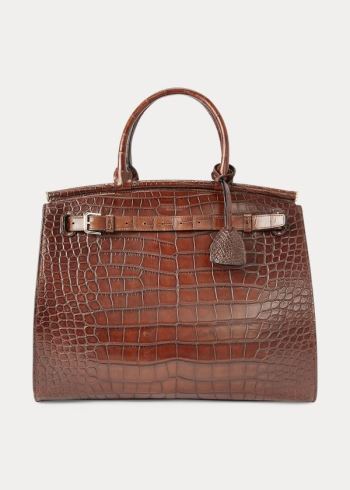 Ralph Lauren Alligator Large RL50 Handbag Čokolády | GZgWNk3T