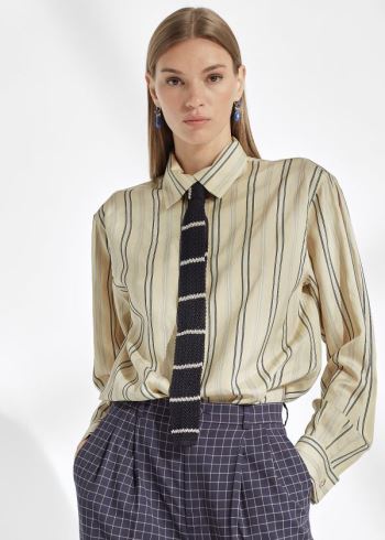 Ralph Lauren Alyssa Striped Silk Shirt Světle Blankyt Krém | Z29pbgsk