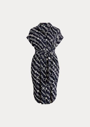 Ralph Lauren Anchor-Print Crepe Shirtdress Tmavě Blankyt Krém | yThXZMVe