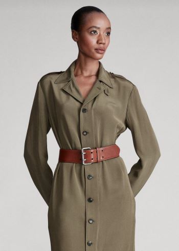 Ralph Lauren Ansley Crepe Marocain Šaty Olivy Zelené | kDVuHpdc