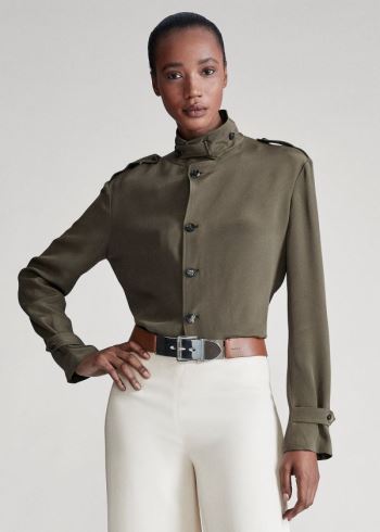Ralph Lauren Ansley Silk Marocain Shirt Olivy Zelené | kSqsbbr3