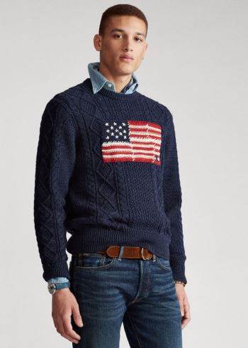 Ralph Lauren Aran Patchwork-Flag Svetrové Tmavě Blankyt | X1GlPifM