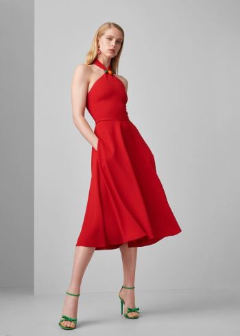 Ralph Lauren Arleen Crepe Cady Halter Šaty Červené | BBXsaIub