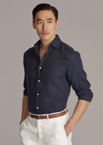 Ralph Lauren Aston Linen Sportovní Shirt Tmavě Blankyt | 25GRuKIn