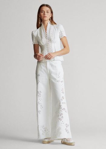 Ralph Lauren BB Široké-Leg Crop Jean Bílé | 8JFgskhZ