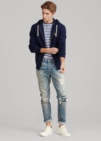 Ralph Lauren Bavlněné-Blend-Fleece Hoodie Tmavě Blankyt | P3TnNZFX