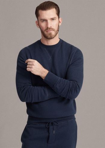 Ralph Lauren Bavlněné-Blend-Fleece Sweatshirt Tmavě Blankyt | Hm9Govon
