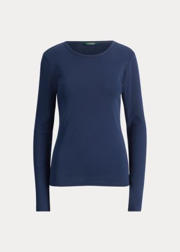 Ralph Lauren Bavlněné-Blend Long-Sleeve Top Tmavě Blankyt | x94wvxaW