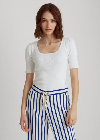 Ralph Lauren Bavlněné-Blend Puff-Sleeve Top Bílé | RO8I60xY