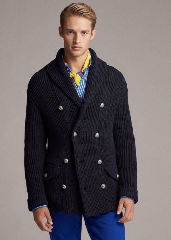 Ralph Lauren Bavlněné-Blend Shawl Cardigan Tmavě Blankyt | Oyk2ixze