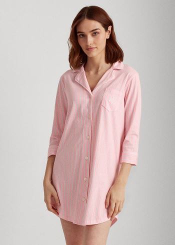 Ralph Lauren Bavlněné-Blend Sleep Shirt Růžové Proužek | h8Q2mOsb