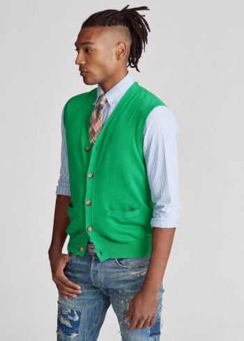 Ralph Lauren Bavlněné-Cashmere Svetrové Vest Zelene | TU8dAyOj