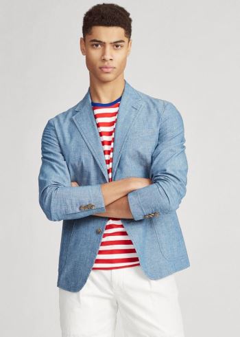 Ralph Lauren Bavlněné Chambray Suit Jacket Světle Blankyt | 8OHNKgRD