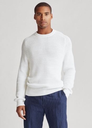 Ralph Lauren Bavlněné Crewneck Svetrové Bílé | U9RPozyp