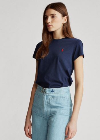 Ralph Lauren Bavlněné Crewneck T-Shirt Tmavě Blankyt | evrD0xhv