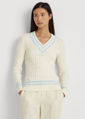 Ralph Lauren Bavlněné Cricket Svetrové Krém Indigo | jrv5111m