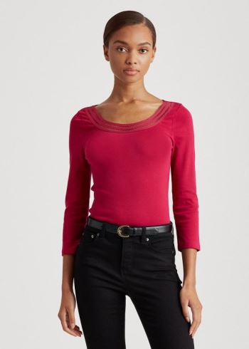 Ralph Lauren Bavlněné Elbow-Sleeve Top Světle Fuchsie | JWPJ5wF4