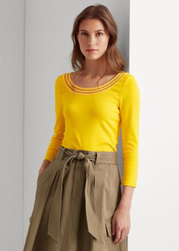 Ralph Lauren Bavlněné Elbow-Sleeve Top Žluté | Sc9vXApI