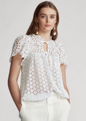 Ralph Lauren Bavlněné Eyelet Blouse Bílé | A4jkSXmt