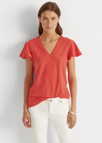 Ralph Lauren Bavlněné Flutter-Sleeve Tee Červené | dkEWJOSY