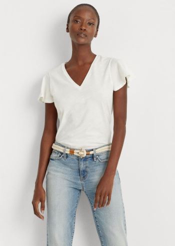 Ralph Lauren Bavlněné Flutter-Sleeve Tee Krém | svZFeLXZ