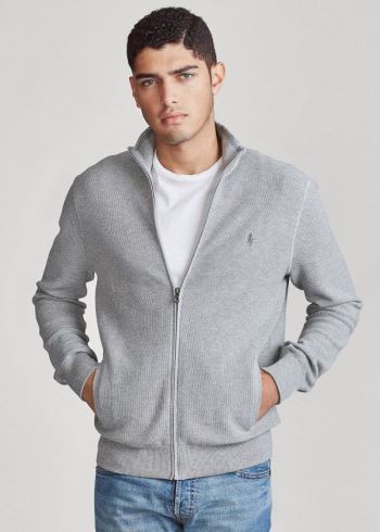 Ralph Lauren Bavlněné Full-Zip Svetrové Šedé | 5Ma5LRXu