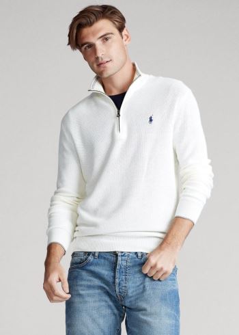 Ralph Lauren Bavlněné Half-Zip Svetrové Bílé | b4MpDGnQ