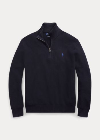 Ralph Lauren Bavlněné Half-Zip Svetrové Tmavě Blankyt | bnh8ZrPJ