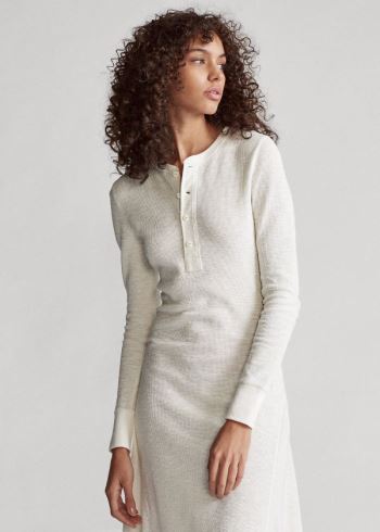 Ralph Lauren Bavlněné Henley Šaty Bílé | rfU3Rv6K