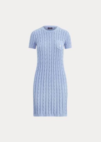 Ralph Lauren Bavlněné Krátké-Sleeve Šaty Světle Blankyt | gGCK6O4a