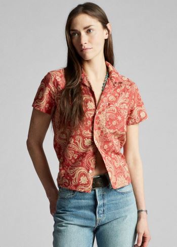 Ralph Lauren Bavlněné-Linen Camp Shirt Červené Krém | V7wDlEos