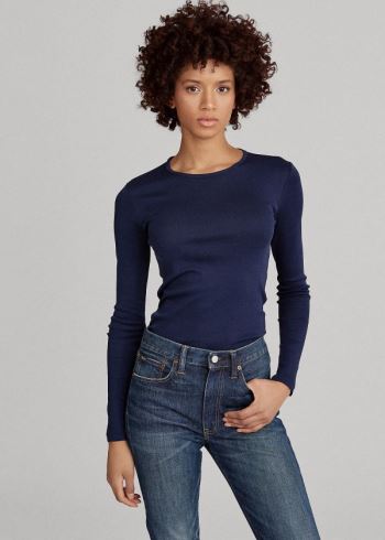 Ralph Lauren Bavlněné Long-Sleeve T-Shirt Tmavě Blankyt | 4n6F3Rfj