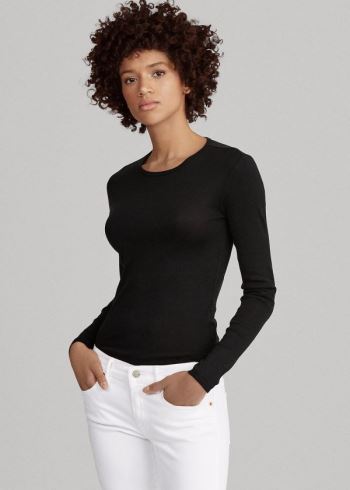 Ralph Lauren Bavlněné Long-Sleeve T-Shirt Černé | 9fcjaUlN