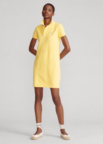 Ralph Lauren Bavlněné Mesh Polo Šaty Žluté | 7nXDQXb3