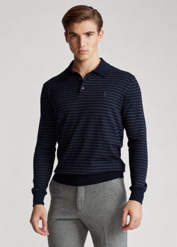 Ralph Lauren Bavlněné Polo-Collar Svetrové Tmavě Blankyt Šedé | i2VLINcY