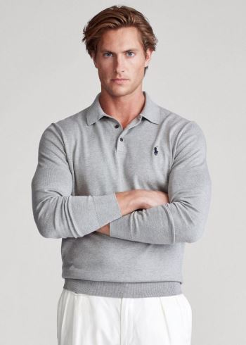 Ralph Lauren Bavlněné Polo-Collar Svetrové Šedé | uV2kTaVo