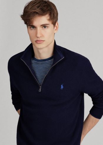 Ralph Lauren Bavlněné Quarter-Zip Svetrové Tmavě Blankyt | zYxQVnmS